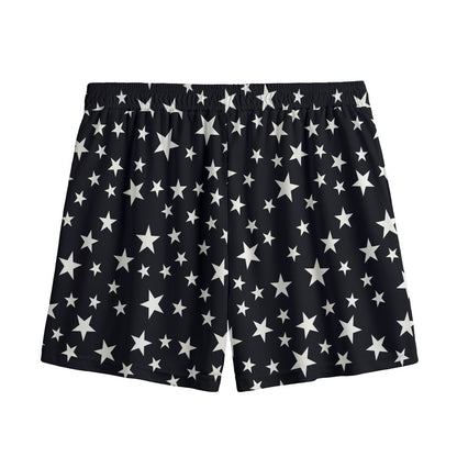 Black And White Star Pattern Print Mesh Shorts
