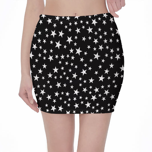 Black And White Star Pattern Print Pencil Mini Skirt