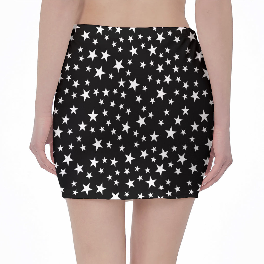 Black And White Star Pattern Print Pencil Mini Skirt