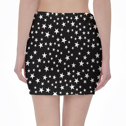 Black And White Star Pattern Print Pencil Mini Skirt