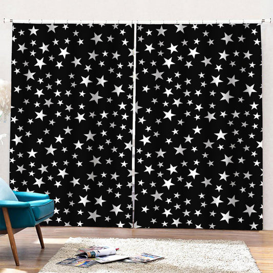 Black And White Star Pattern Print Pencil Pleat Curtains