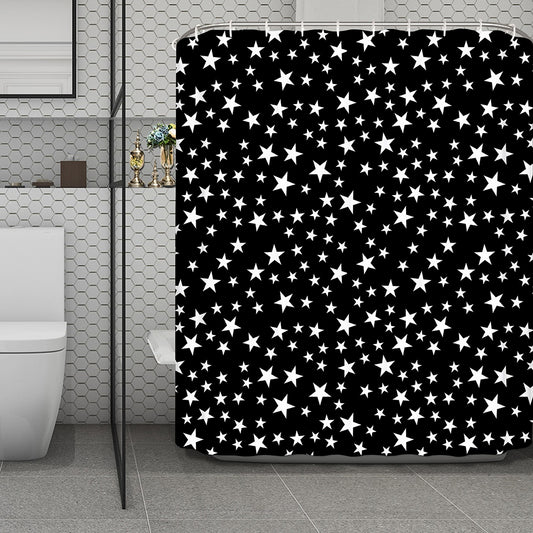 Black And White Star Pattern Print Polyester Shower Curtain