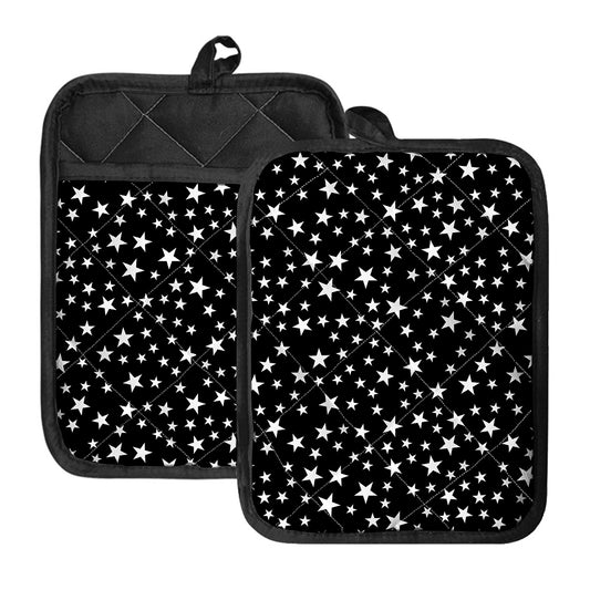 Black And White Star Pattern Print Pot Holders With Pocket