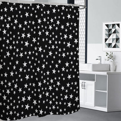 Black And White Star Pattern Print Premium Shower Curtain