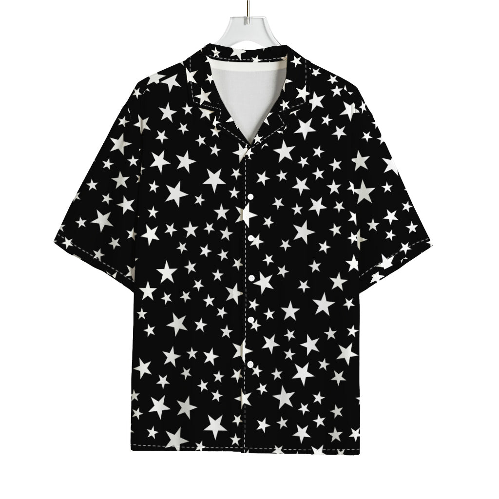 Black And White Star Pattern Print Rayon Hawaiian Shirt