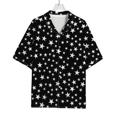Black And White Star Pattern Print Rayon Hawaiian Shirt