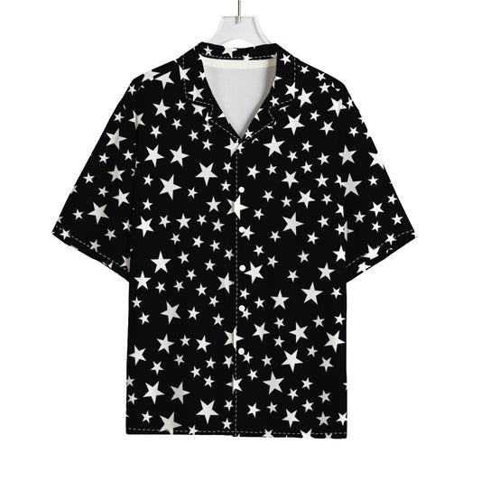 Black And White Star Pattern Print Rayon Hawaiian Shirt
