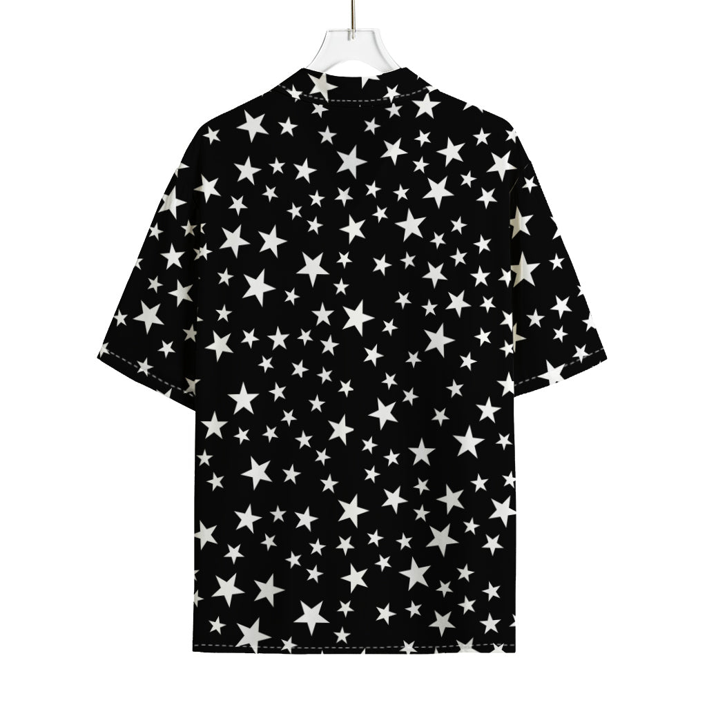 Black And White Star Pattern Print Rayon Hawaiian Shirt