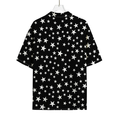 Black And White Star Pattern Print Rayon Hawaiian Shirt