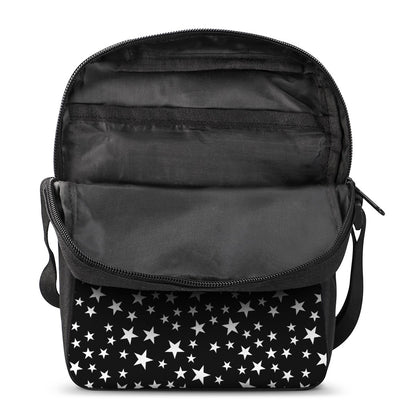 Black And White Star Pattern Print Rectangular Crossbody Bag