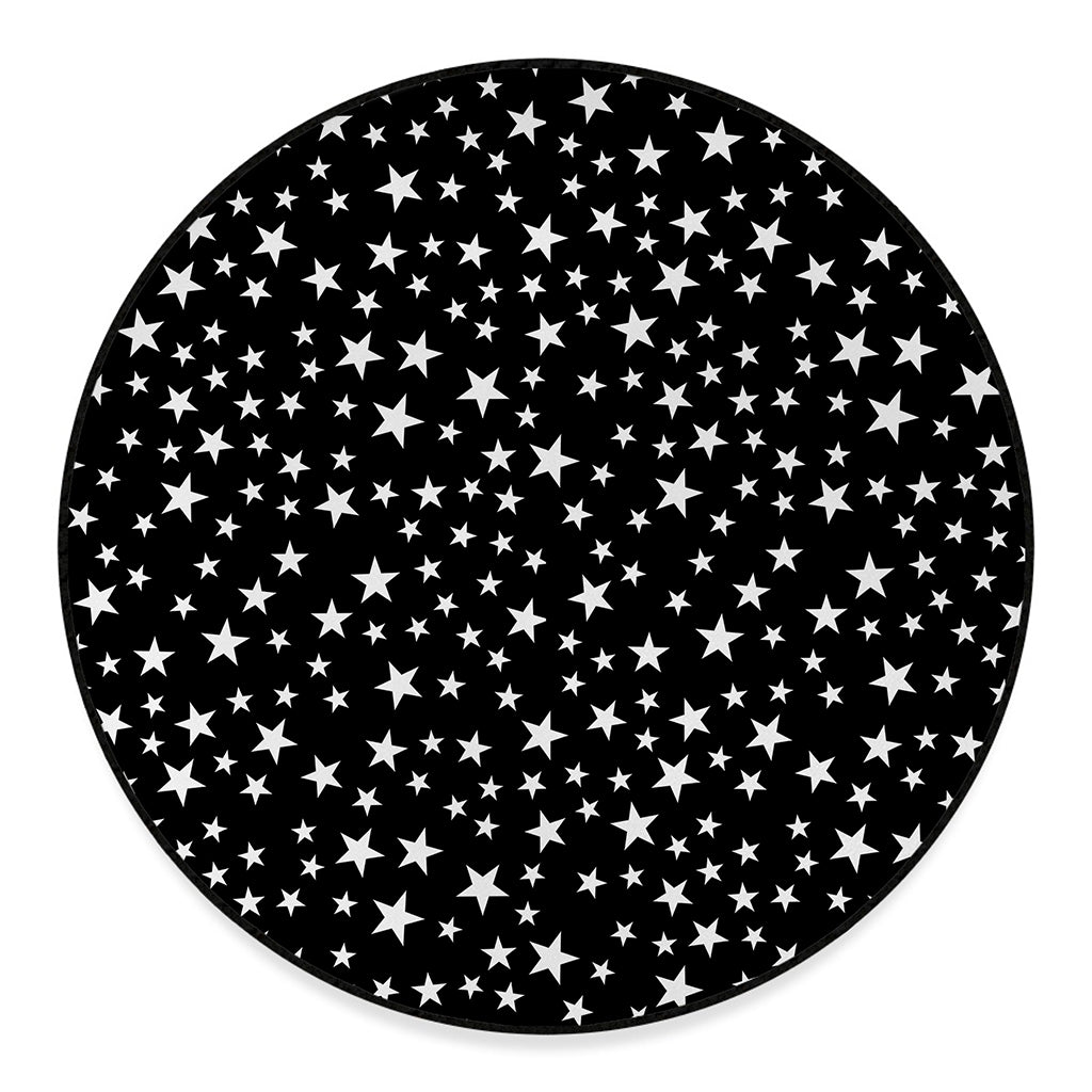 Black And White Star Pattern Print Round Floor Mat