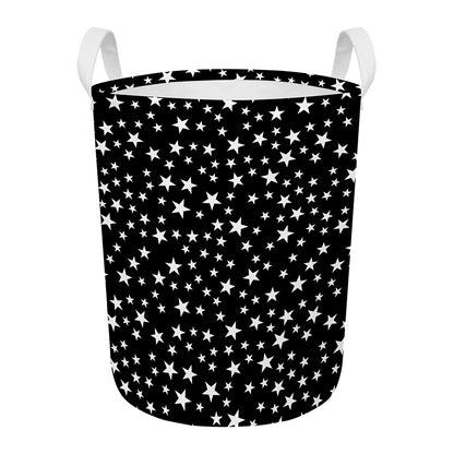 Black And White Star Pattern Print Round Laundry Basket