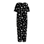 Black And White Star Pattern Print Short Sleeve Long Nightdress