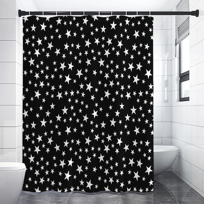 Black And White Star Pattern Print Shower Curtain