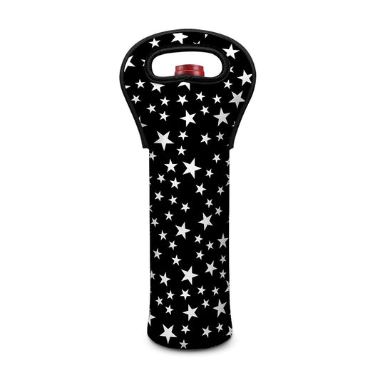 Black And White Star Pattern Print Single Neoprene Wine Tote