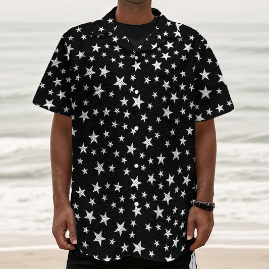 Black And White Star Pattern Print Textured Short Sleeve Shirt