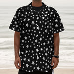 Black And White Star Pattern Print Textured Short Sleeve Shirt