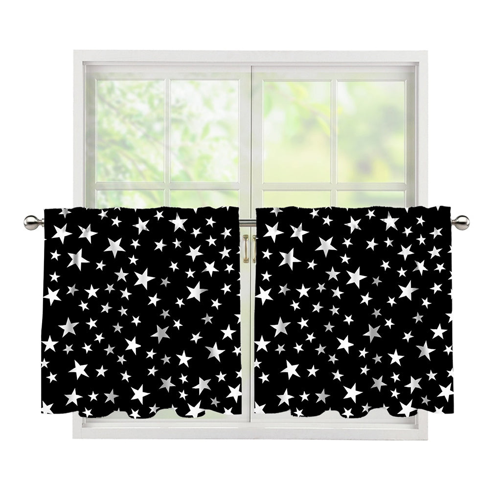 Black And White Star Pattern Print Tier Curtains
