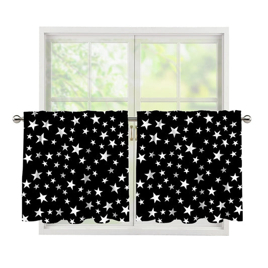 Black And White Star Pattern Print Tier Curtains