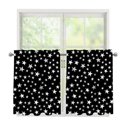 Black And White Star Pattern Print Tier Curtains