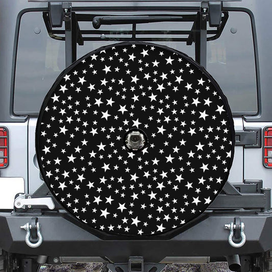 Black And White Star Pattern Print Tire Cover With Camera Hole