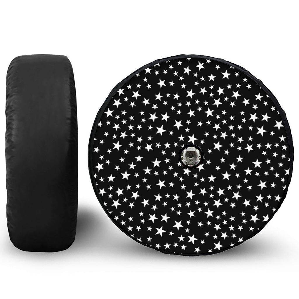 Black And White Star Pattern Print Tire Cover With Camera Hole