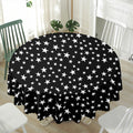 Black And White Star Pattern Print Waterproof Round Tablecloth