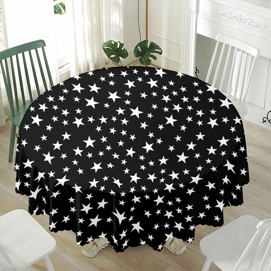 Black And White Star Pattern Print Waterproof Round Tablecloth
