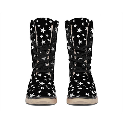 Black And White Star Pattern Print Winter Boots