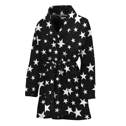 Black And White Star Pattern Print Women's Bathrobe