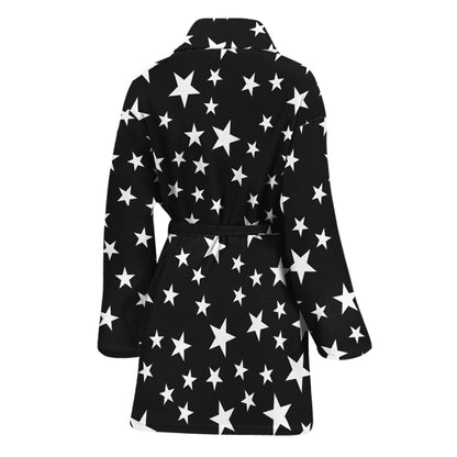 Black And White Star Pattern Print Women's Bathrobe