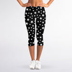 Black And White Star Pattern Print Women's Capri Leggings