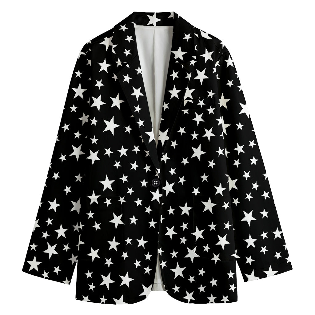 Black And White Star Pattern Print Women's Cotton Blazer