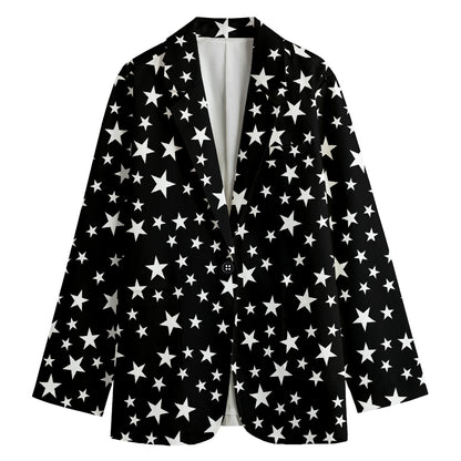 Black And White Star Pattern Print Women's Cotton Blazer
