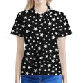 Black And White Star Pattern Print Women's Polo Shirt