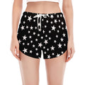 Black And White Star Pattern Print Women's Split Running Shorts