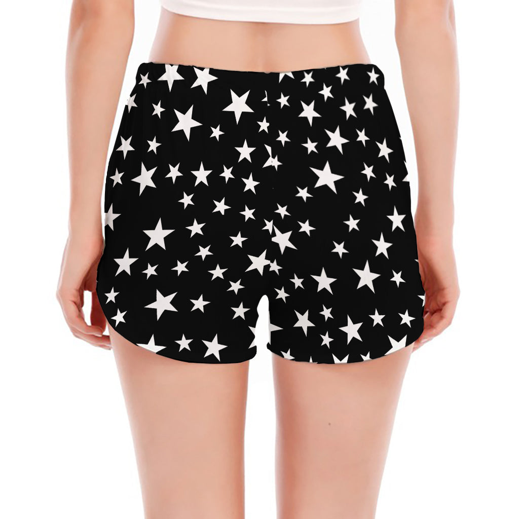 Black And White Star Pattern Print Women's Split Running Shorts