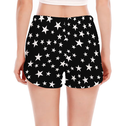 Black And White Star Pattern Print Women's Split Running Shorts