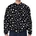 Black And White Star Pattern Print Zip Sleeve Bomber Jacket