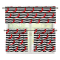 Black And White Striped Chili Print 3 Piece Kitchen Curtains