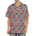 Black And White Striped Chili Print Aloha Shirt