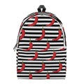 Black And White Striped Chili Print School Backpack