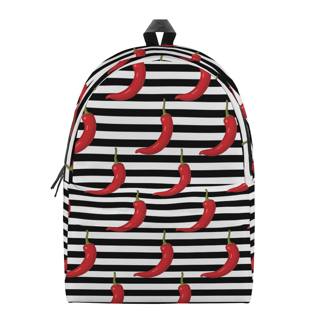 Black And White Striped Chili Print Backpack