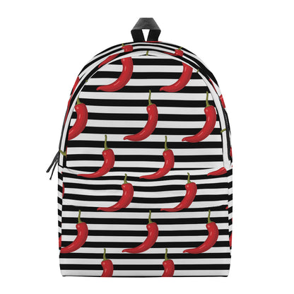 Black And White Striped Chili Print Backpack