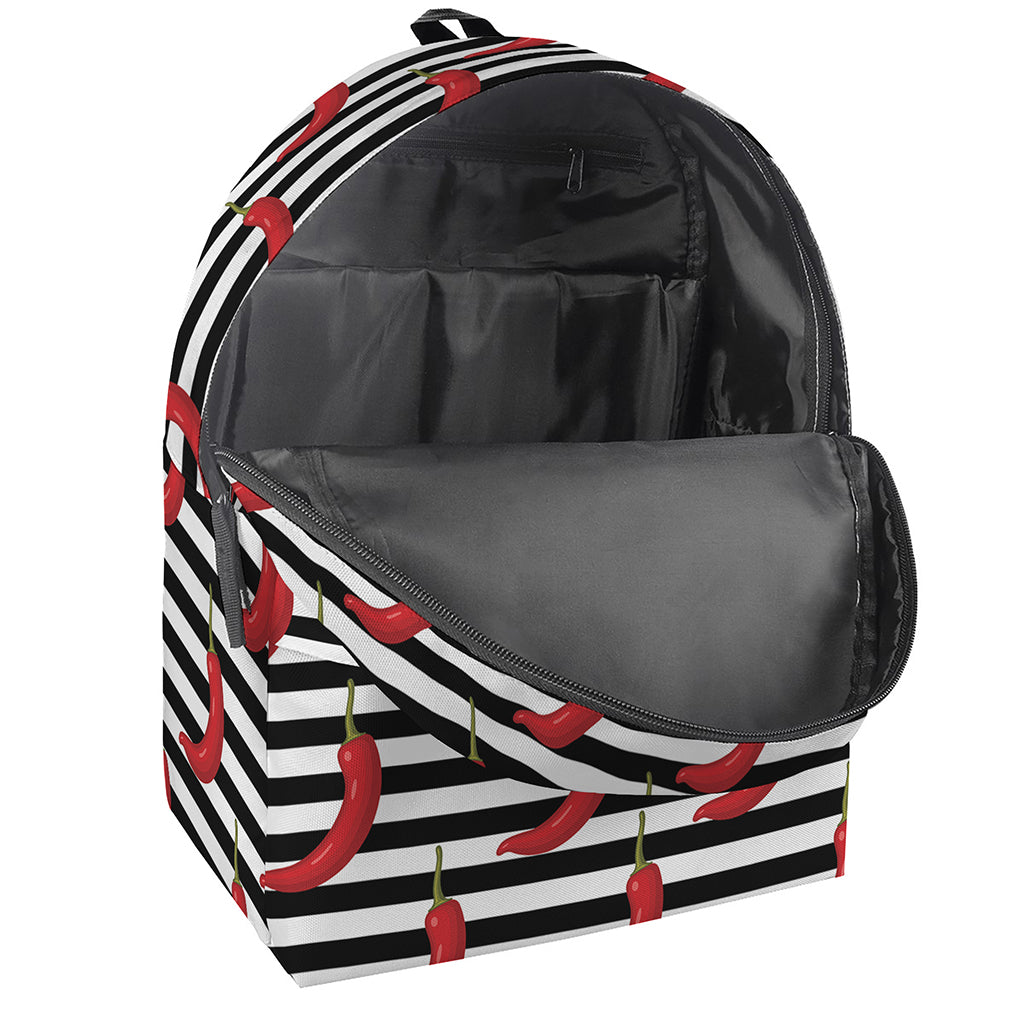 Black And White Striped Chili Print Backpack