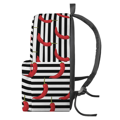 Black And White Striped Chili Print Backpack