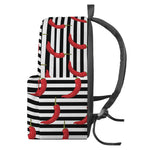 Black And White Striped Chili Print Backpack