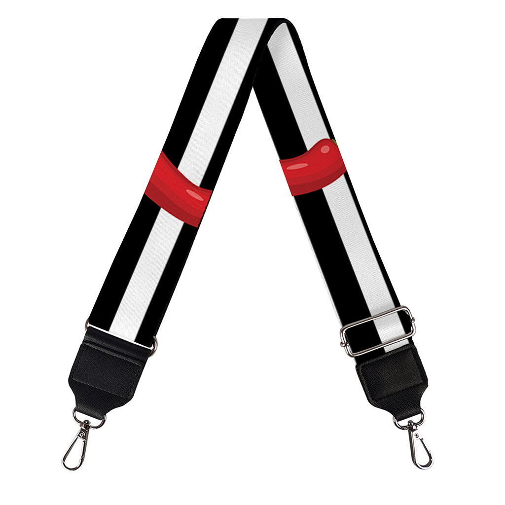 Black And White Striped Chili Print Bag Strap