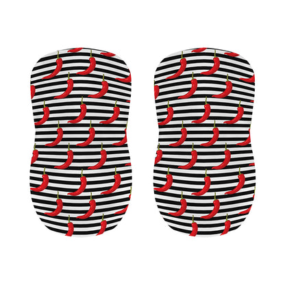 Black And White Striped Chili Print Bar Stool Covers