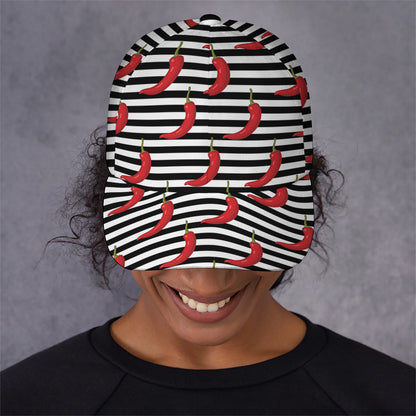 Black And White Striped Chili Print Baseball Cap